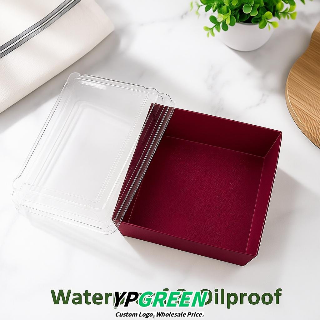 Crimson Charcuterie Boxes with Clear Lids - 4 inches & 5 inches Disposable Paper Square Food Containers