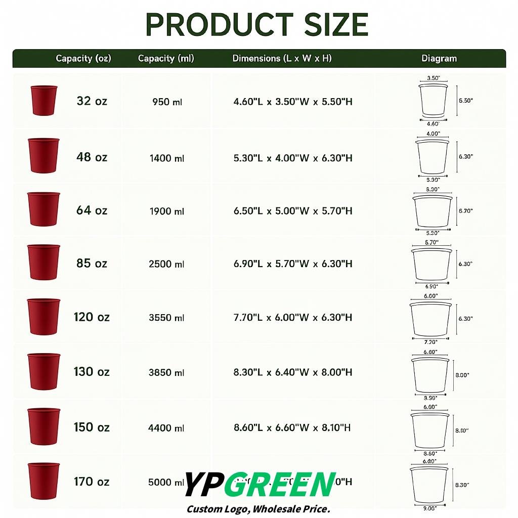 Crimson 85 oz Paper Buckets 6.9x5.7x6.3 Inches Cardboard Food Container