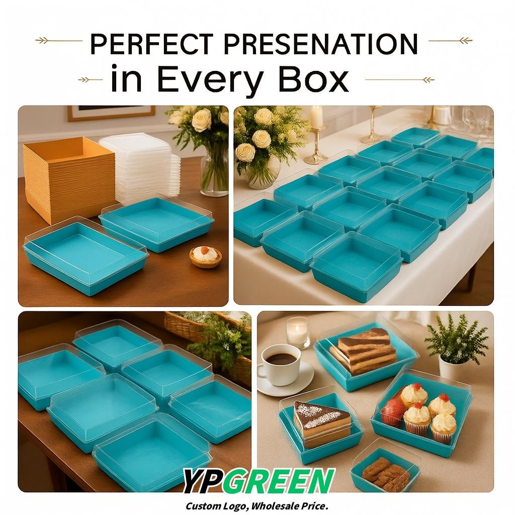 Cyan Charcuterie Boxes with Clear Lids - 4 inches & 5 inches Disposable Paper Square Food Containers
