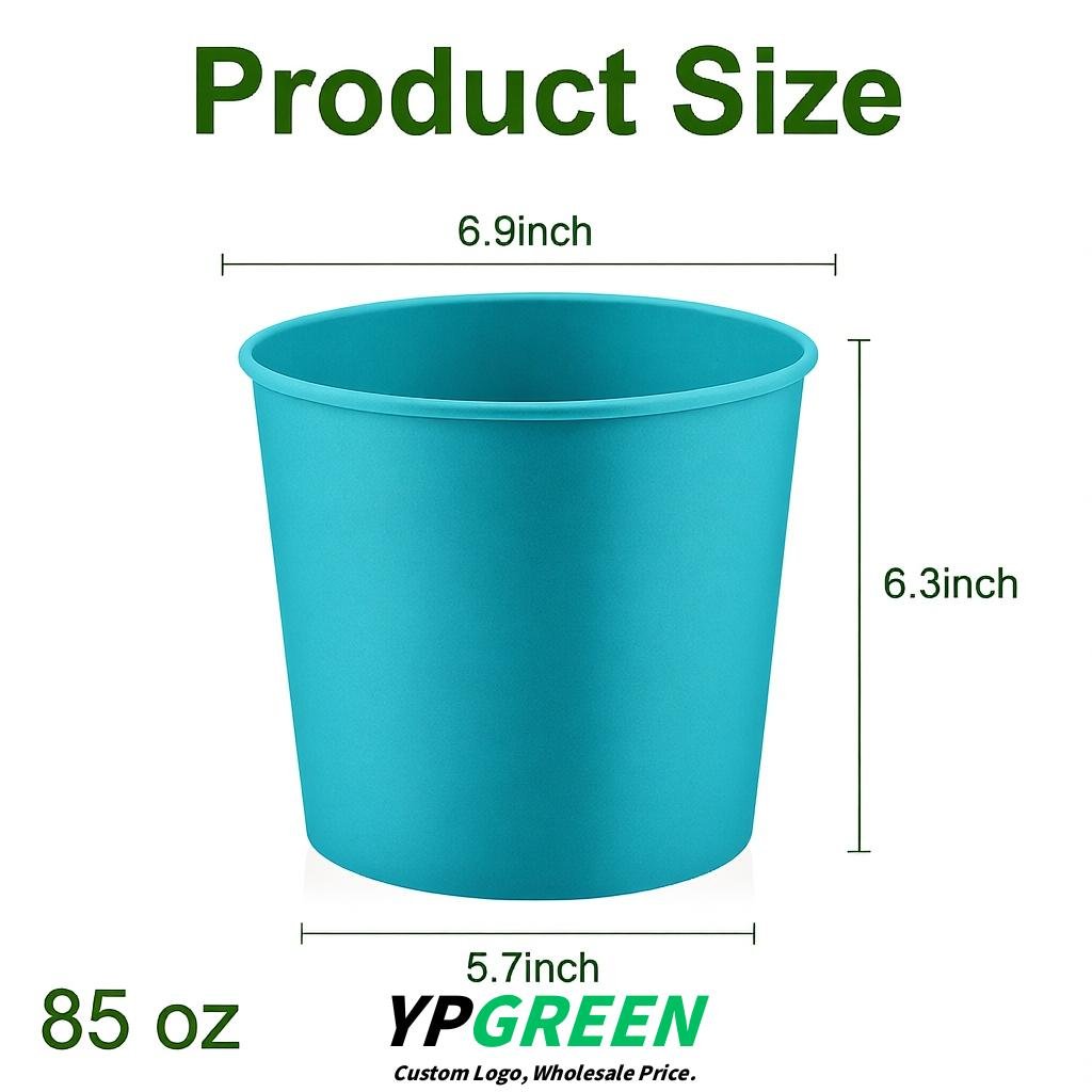 Cyan 85 oz Paper Buckets 6.9x5.7x6.3 Inches Cardboard Food Container