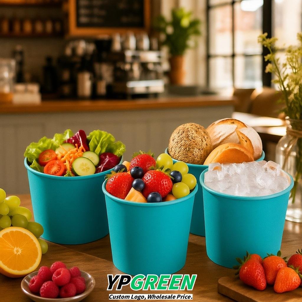 Cyan 85 oz Paper Buckets 6.9x5.7x6.3 Inches Cardboard Food Container