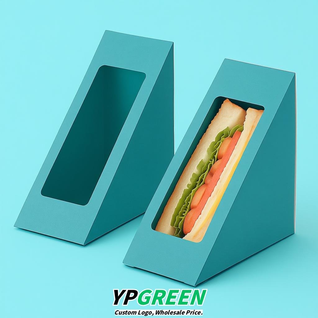 Cyan Triangle Paper Sandwich Boxes with Window 4.7x4.7x2.6 Inch - Factory Direct