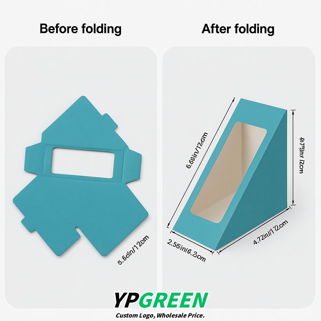 Cyan Triangle Paper Sandwich Boxes with Window 4.7x4.7x2.6 Inch - Factory Direct