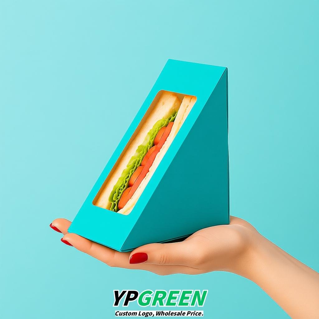Cyan Triangle Paper Sandwich Boxes with Window 4.7x4.7x2.6 Inch - Factory Direct