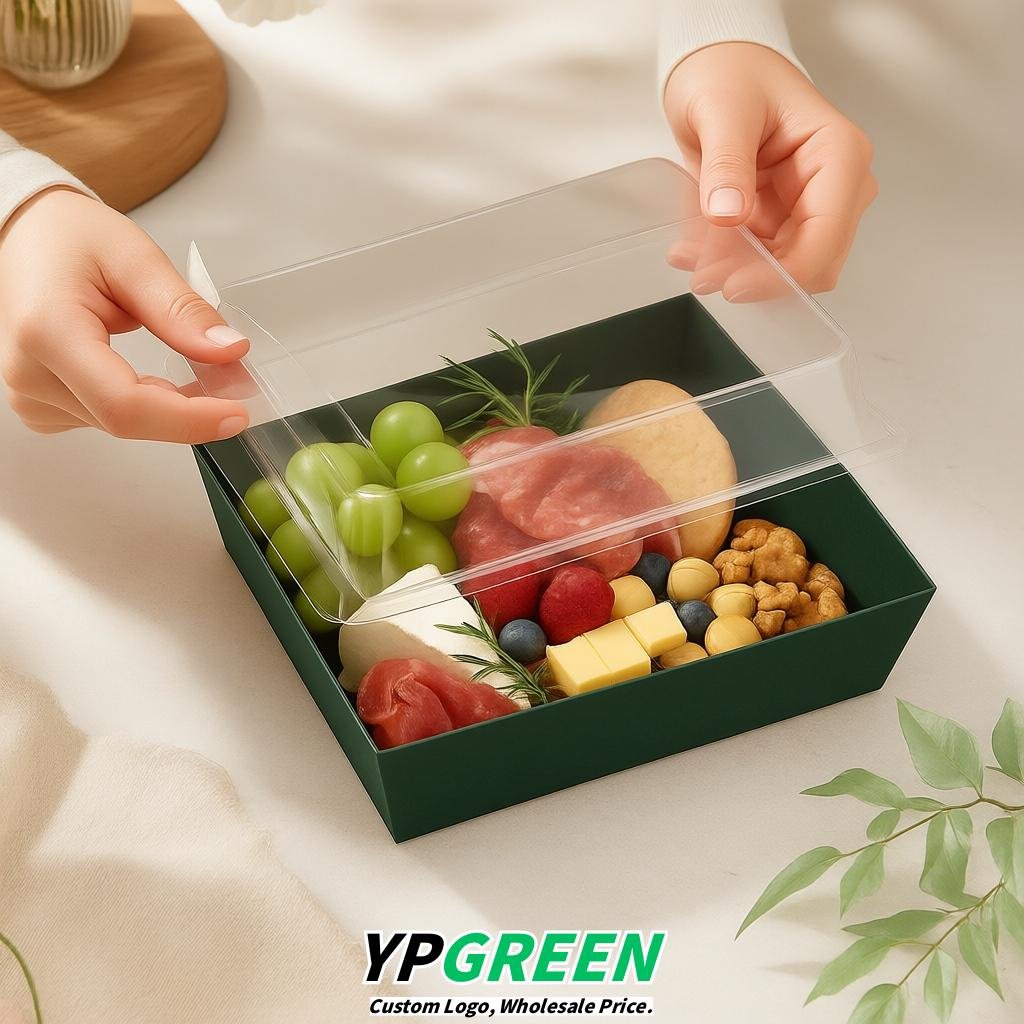 Dark Green Charcuterie Boxes with Clear Lids - 4 inches & 5 inches Disposable Paper Square Food Containers