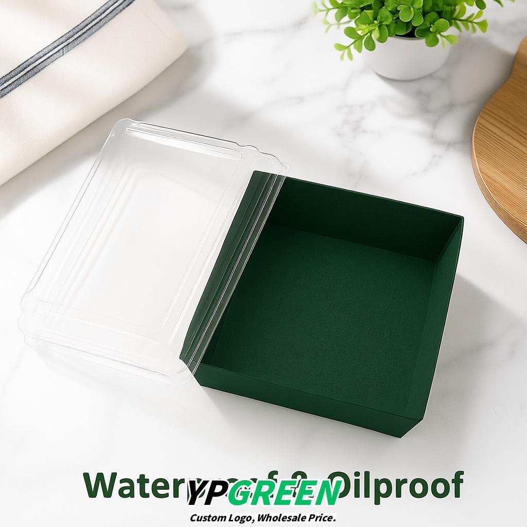 Dark Green Charcuterie Boxes with Clear Lids - 4 inches & 5 inches Disposable Paper Square Food Containers