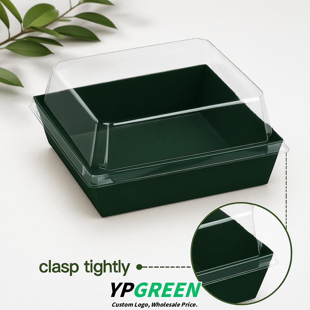 Dark Green Charcuterie Boxes with Clear Lids - 4 inches & 5 inches Disposable Paper Square Food Containers