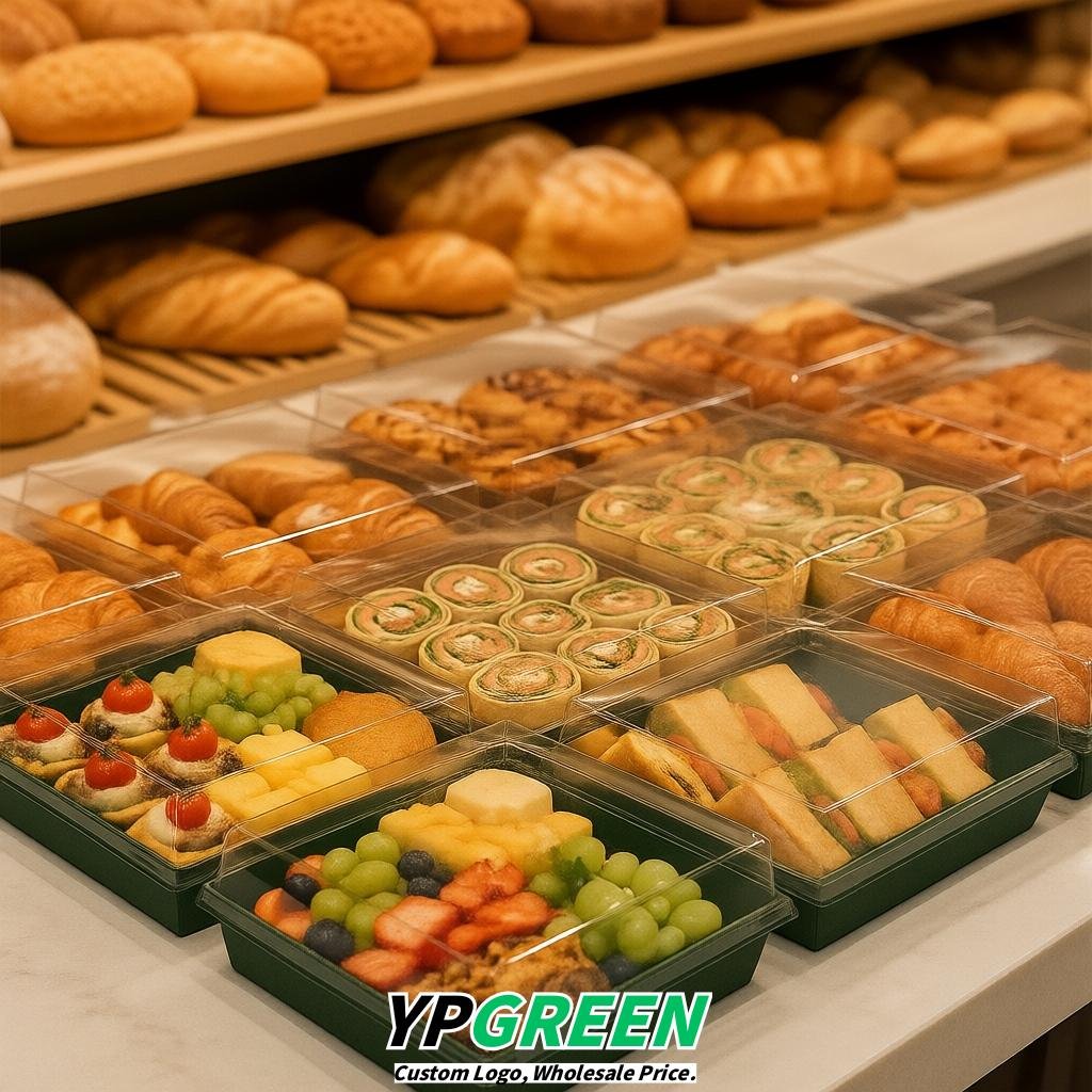 Dark Green Charcuterie Boxes with Clear Lids - 4 inches & 5 inches Disposable Paper Square Food Containers