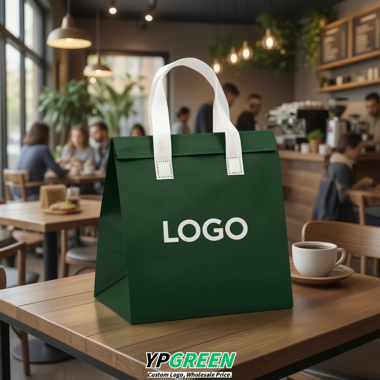 Dark Green 4-Cup insulated take away bags wholesale 9.5 x 9.5 x 6 inches for Hot & Cold Drink Delivery