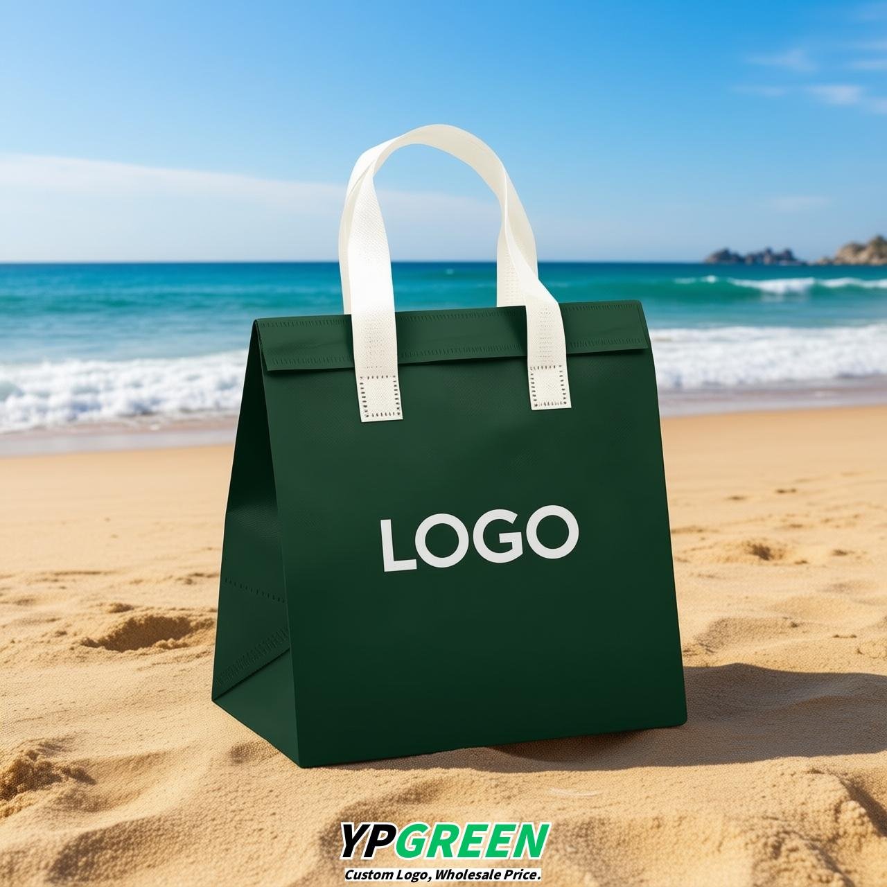 Dark Green 4-Cup insulated take away bags wholesale 9.5 x 9.5 x 6 inches for Hot & Cold Drink Delivery