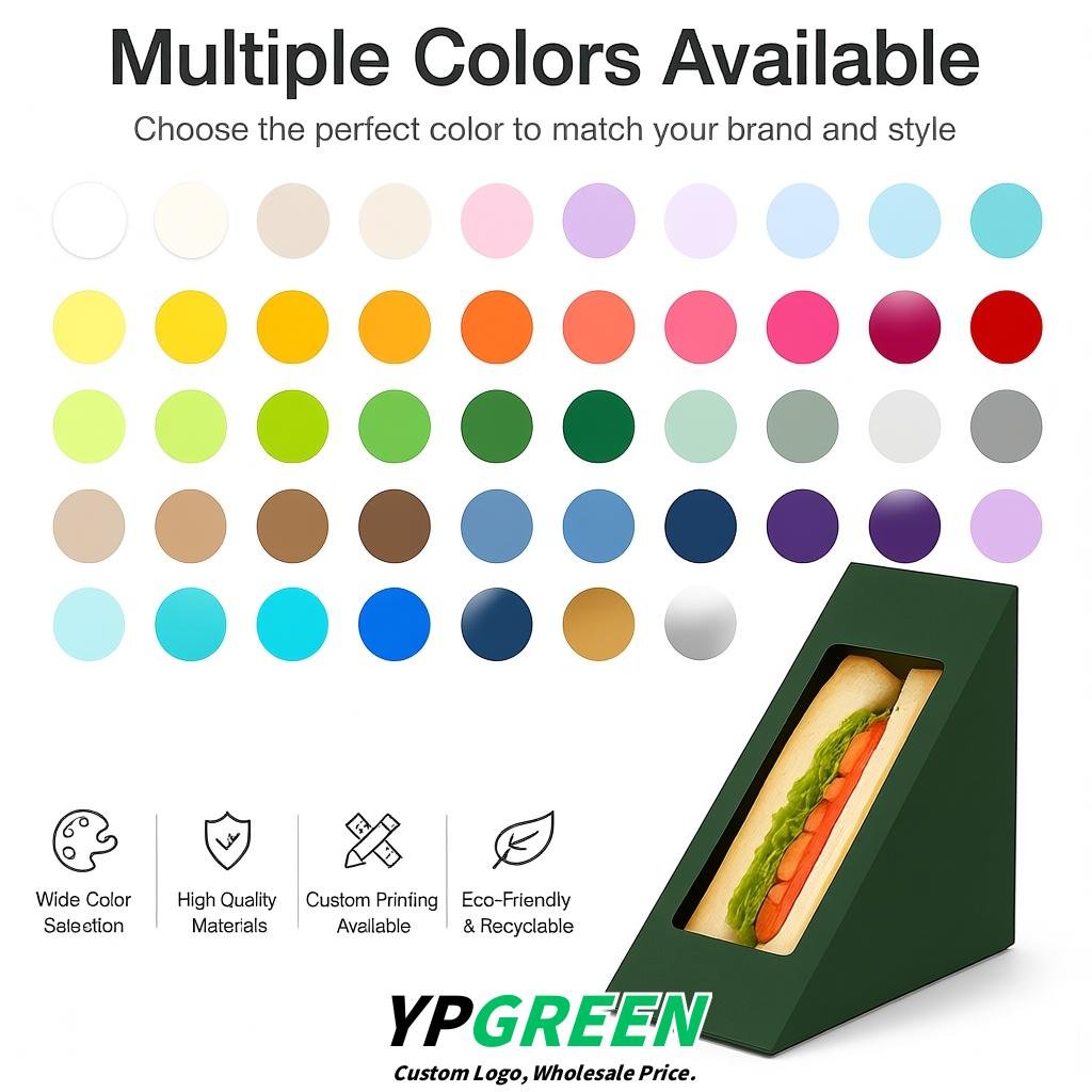 Dark Green Triangle Paper Sandwich Boxes with Window 4.7x4.7x2.6 Inch - Factory Direct