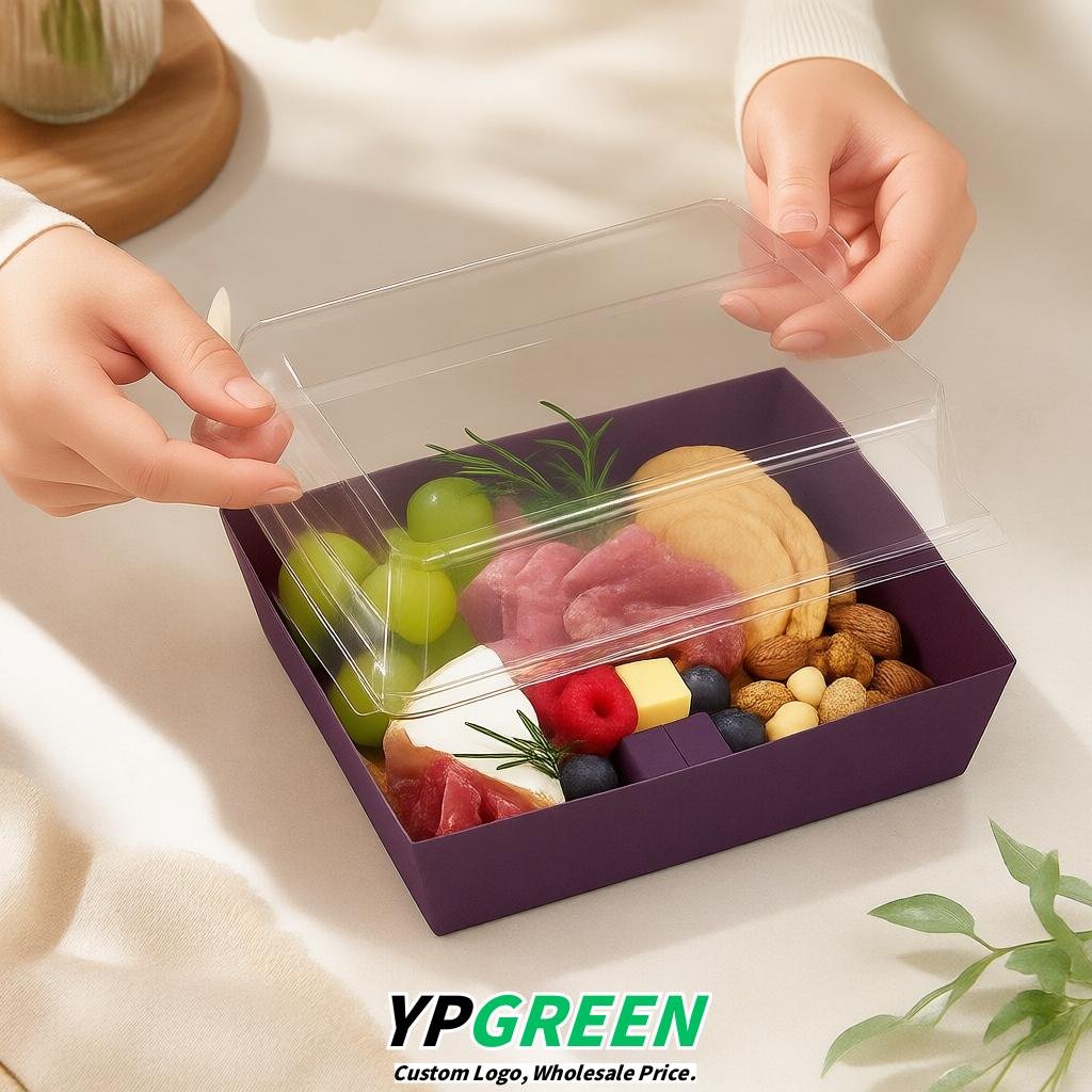 Dark Violet Charcuterie Boxes with Clear Lids - 4 inches & 5 inches Disposable Paper Square Food Containers
