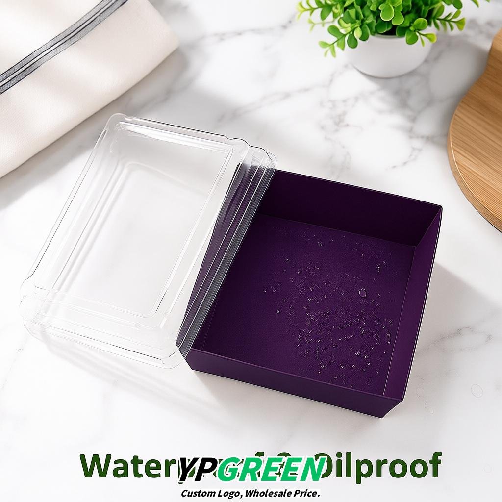 Dark Violet Charcuterie Boxes with Clear Lids - 4 inches & 5 inches Disposable Paper Square Food Containers