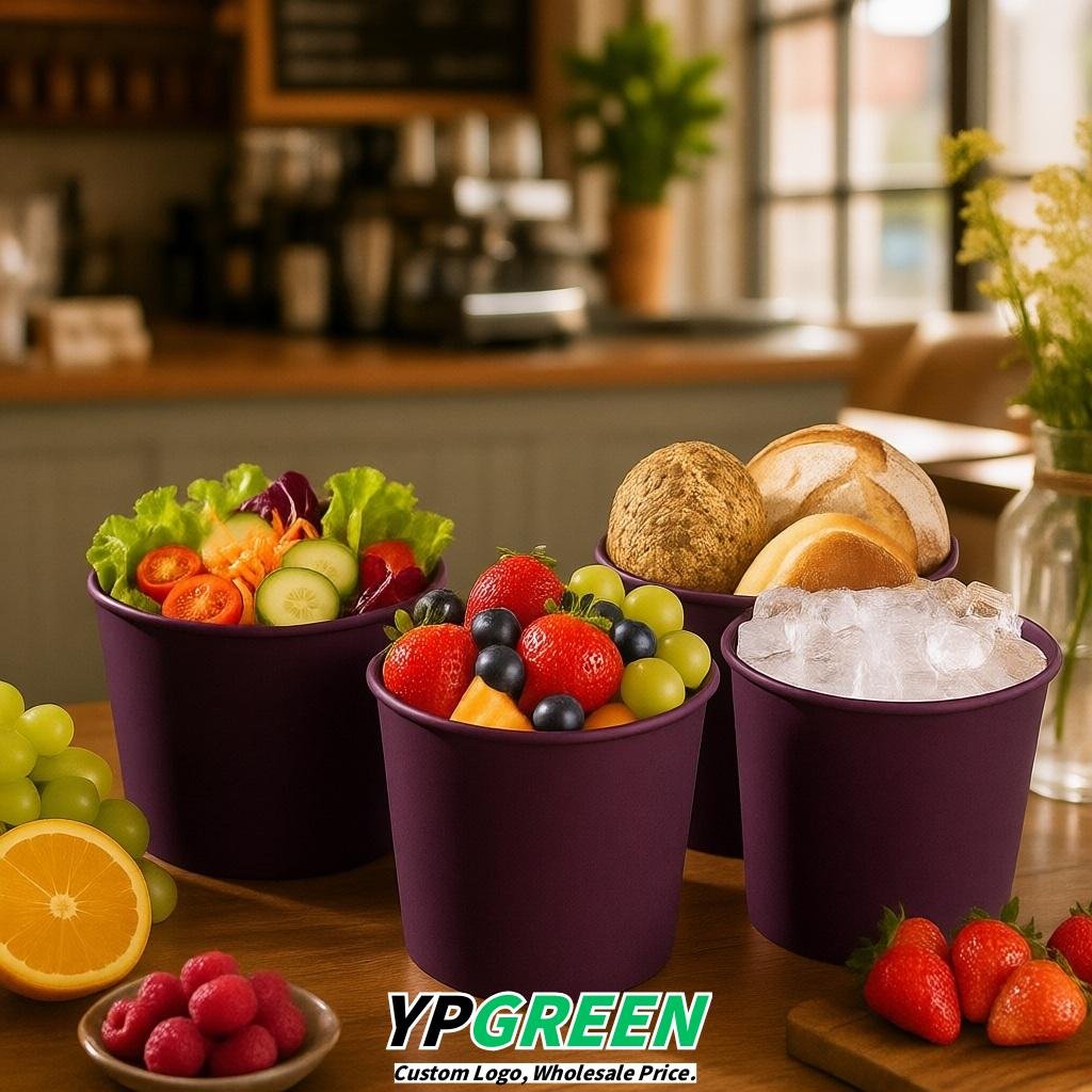 Dark Violet 85 oz Paper Buckets 6.9x5.7x6.3 Inches Cardboard Food Container