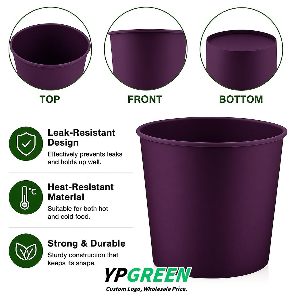 Dark Violet 85 oz Paper Buckets 6.9x5.7x6.3 Inches Cardboard Food Container