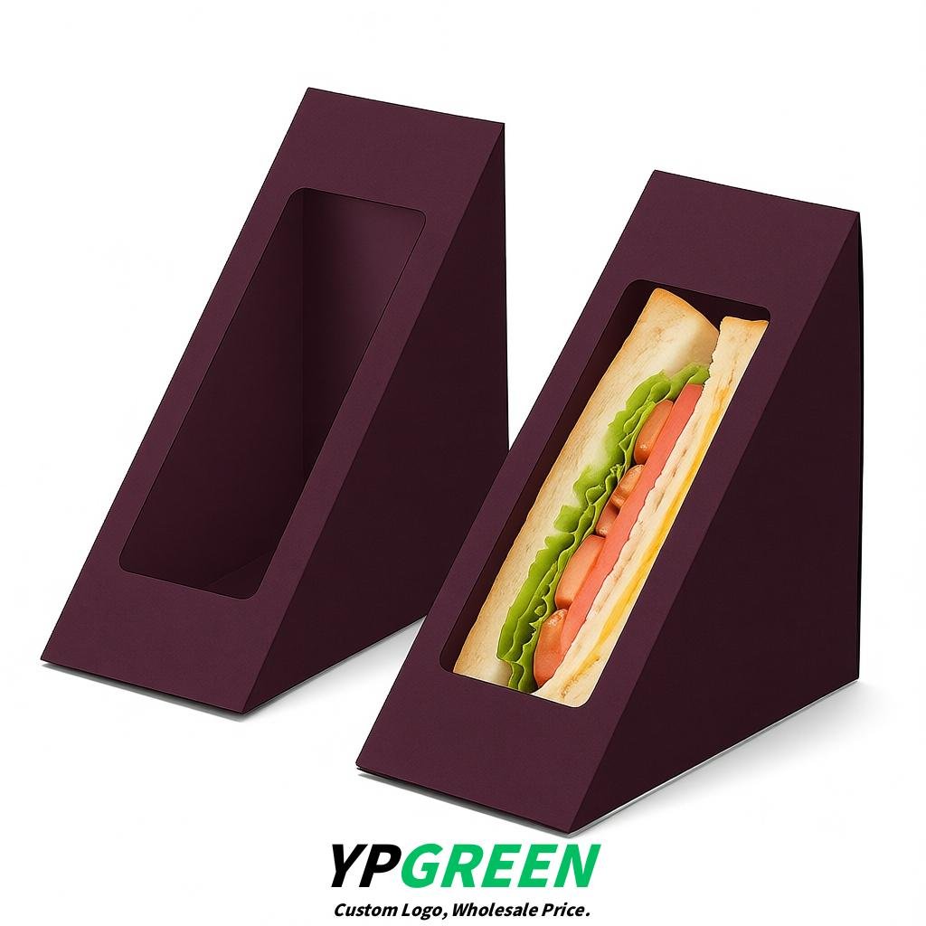Dark Violet Triangle Paper Sandwich Boxes with Window 4.7x4.7x2.6 Inch - Factory Direct