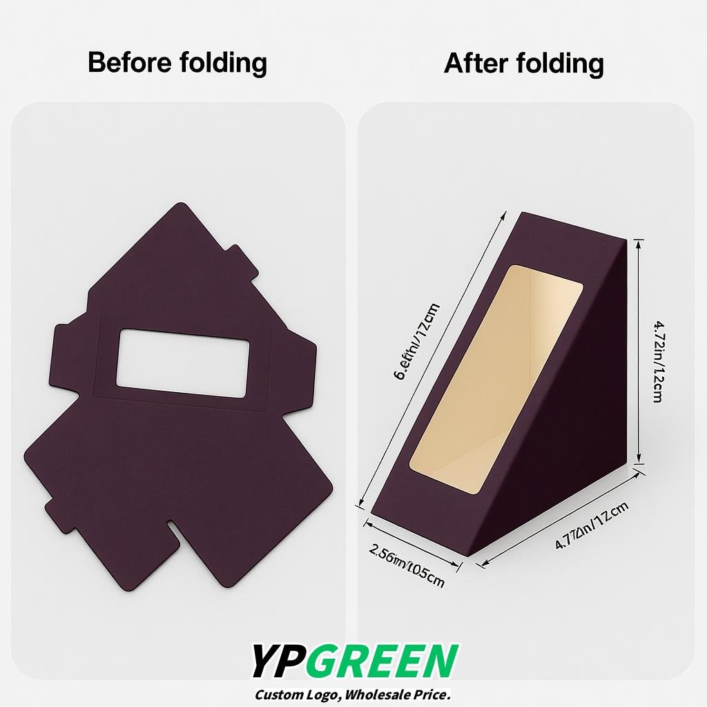 Dark Violet Triangle Paper Sandwich Boxes with Window 4.7x4.7x2.6 Inch - Factory Direct