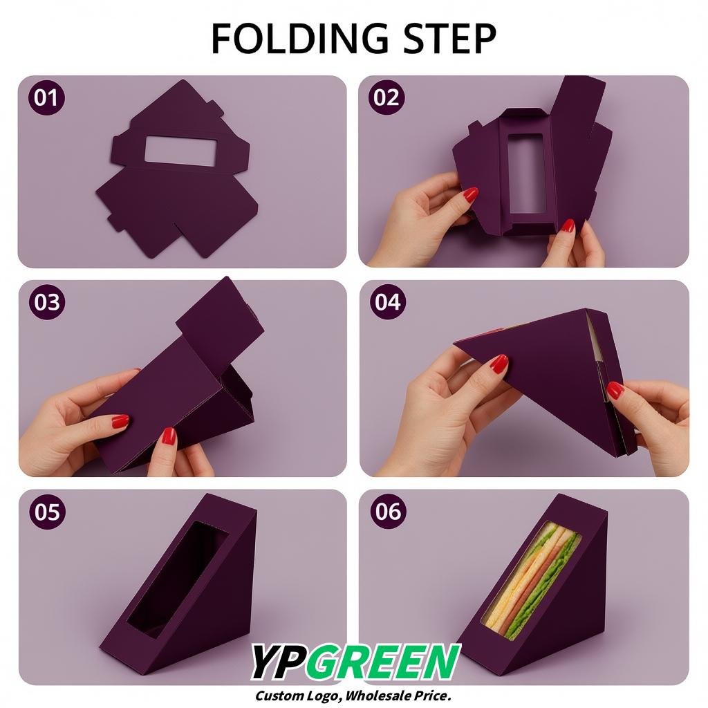Dark Violet Triangle Paper Sandwich Boxes with Window 4.7x4.7x2.6 Inch - Factory Direct