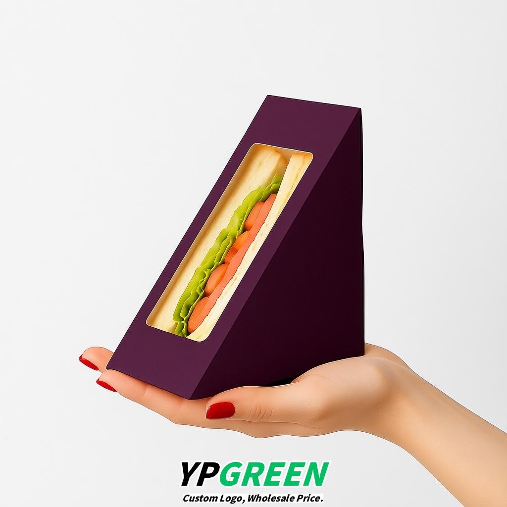 Dark Violet Triangle Paper Sandwich Boxes with Window 4.7x4.7x2.6 Inch - Factory Direct