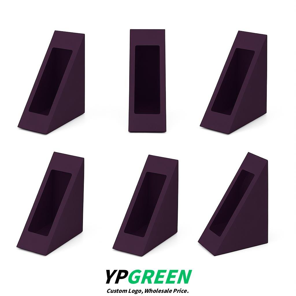 Dark Violet Triangle Paper Sandwich Boxes with Window 4.7x4.7x2.6 Inch - Factory Direct