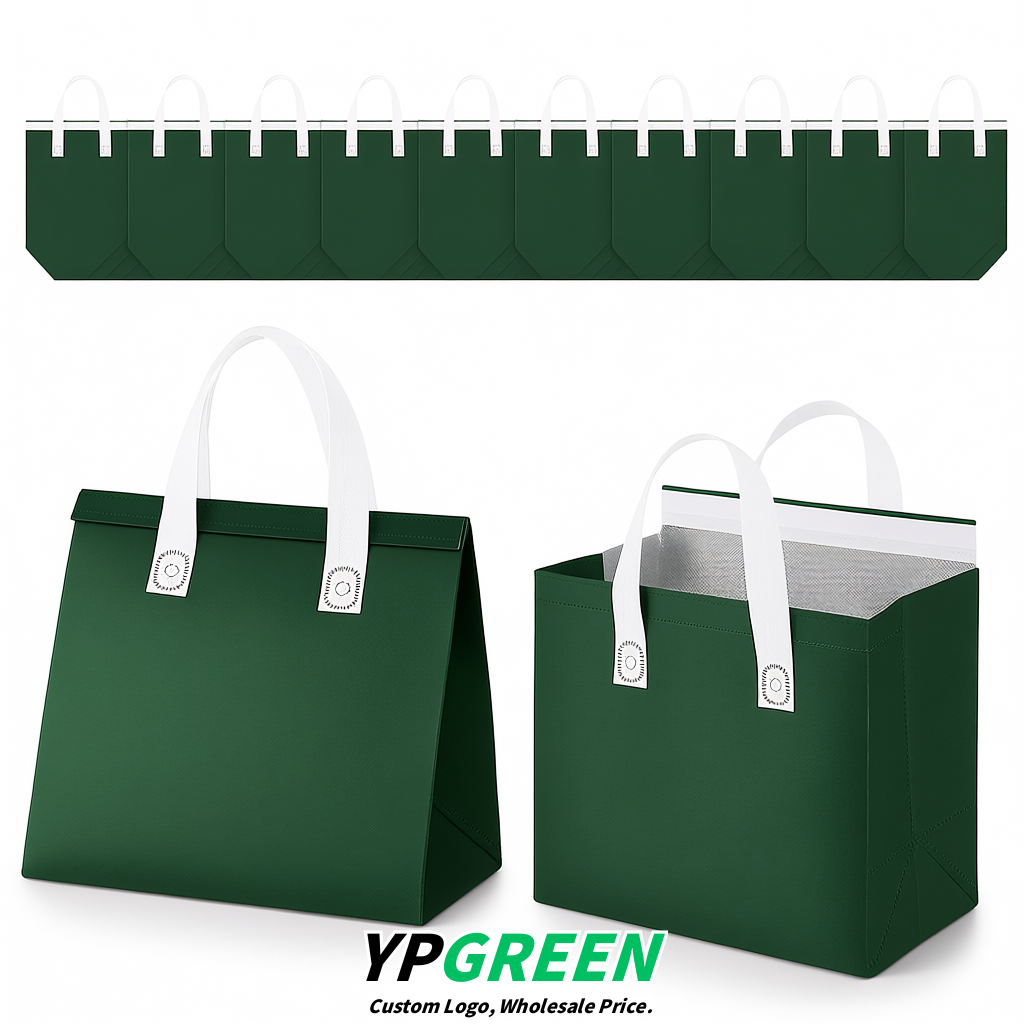 Emerald Green 4-Cup insulated take away bags wholesale 9.5 x 9.5 x 6 inches for Hot & Cold Drink Delivery