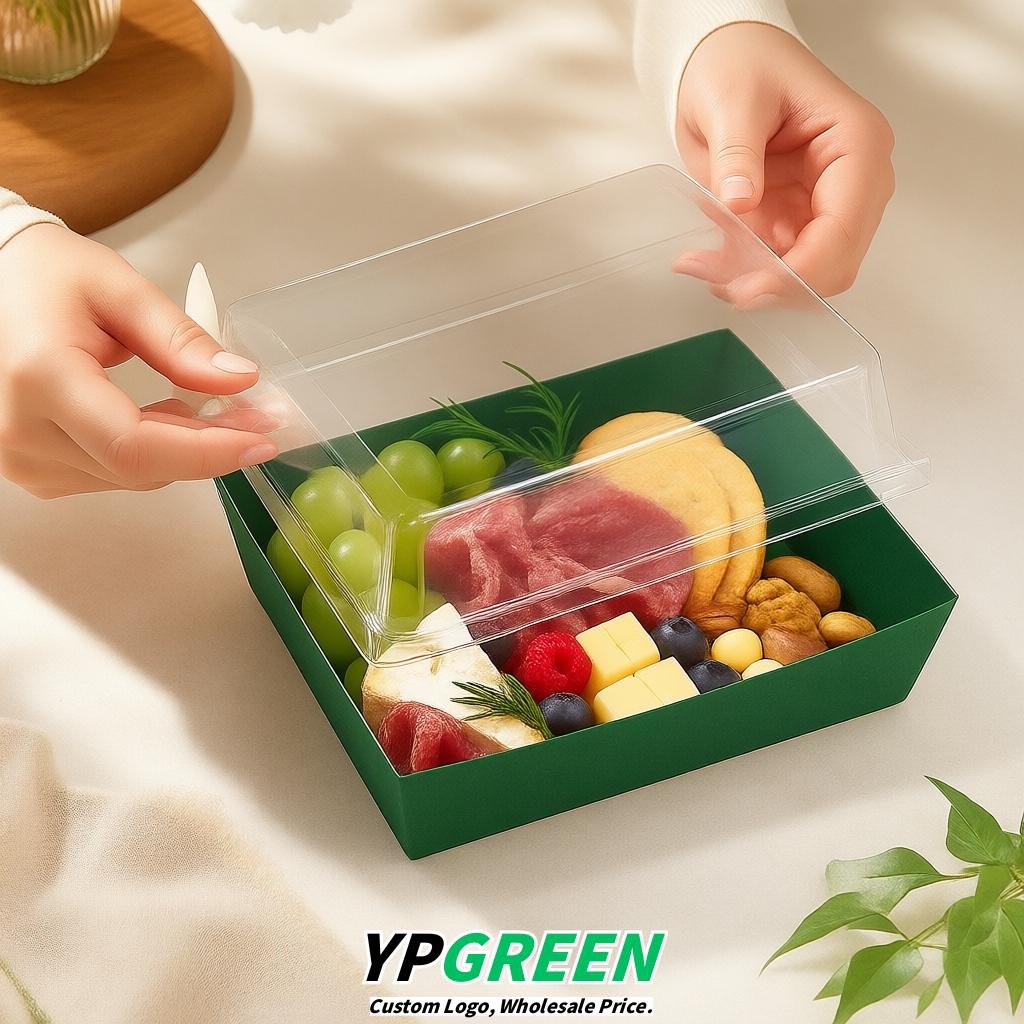 Emerald Green Charcuterie Boxes with Clear Lids - 4 inches & 5 inches Disposable Paper Square Food Containers