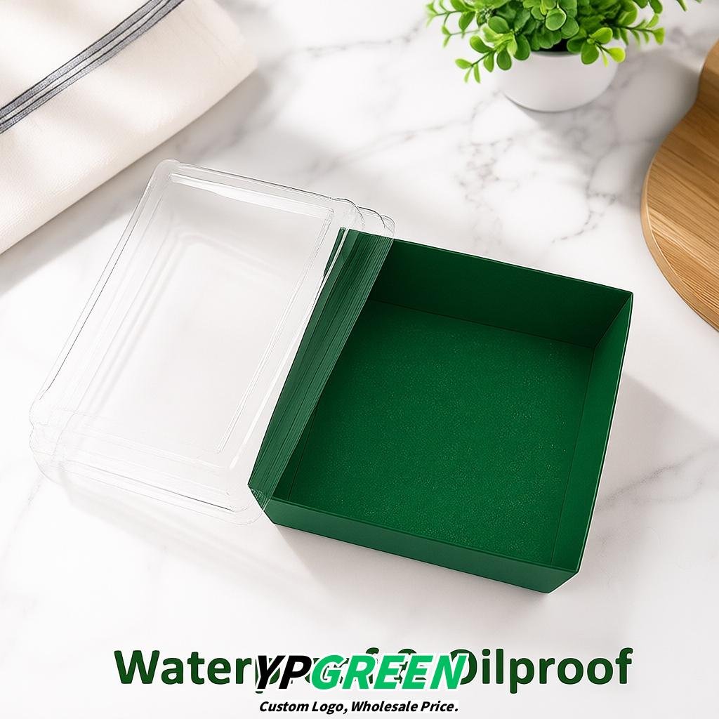 Emerald Green Charcuterie Boxes with Clear Lids - 4 inches & 5 inches Disposable Paper Square Food Containers