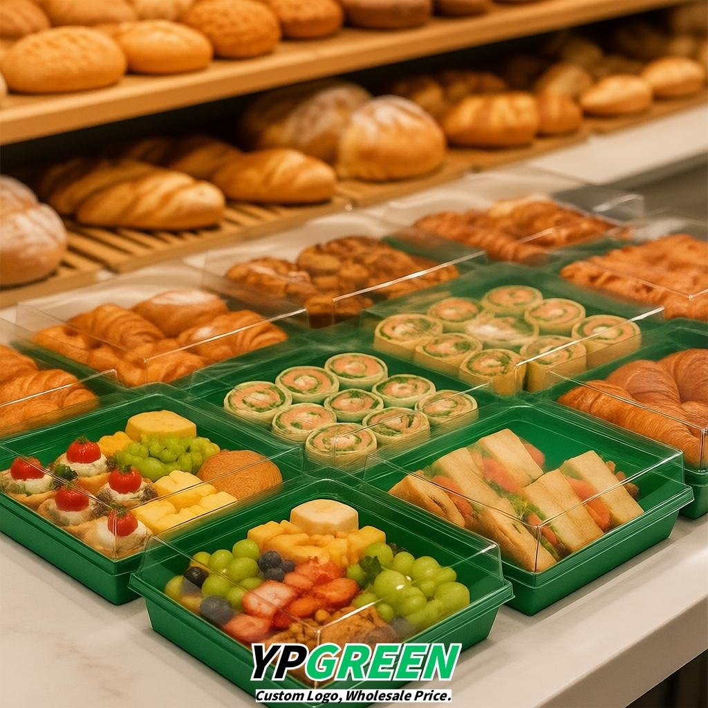 Emerald Green Charcuterie Boxes with Clear Lids - 4 inches & 5 inches Disposable Paper Square Food Containers