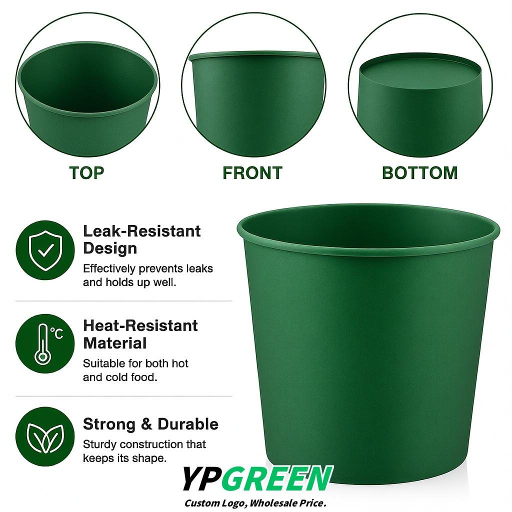 Emerald Green 85 oz Paper Buckets 6.9x5.7x6.3 Inches Cardboard Food Container