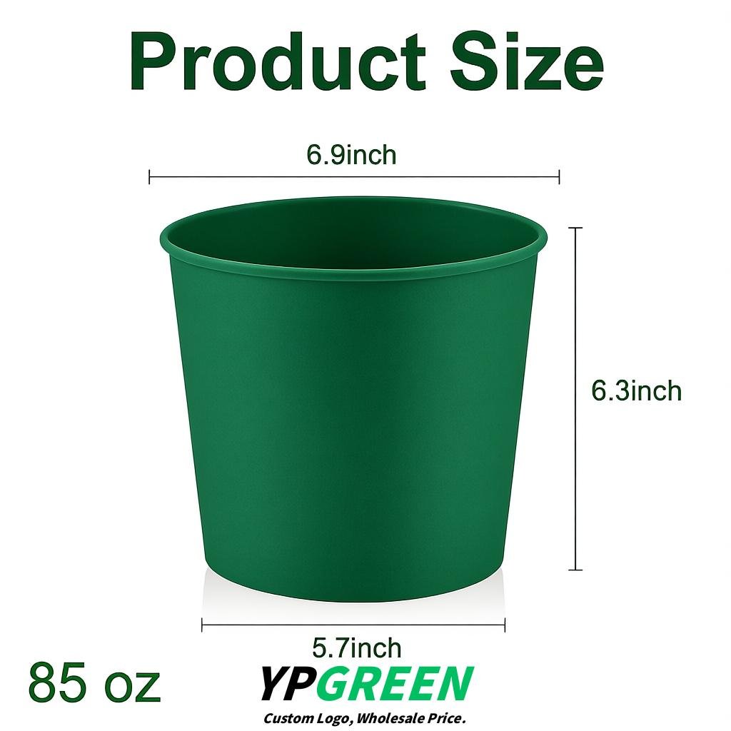 Emerald Green 85 oz Paper Buckets 6.9x5.7x6.3 Inches Cardboard Food Container