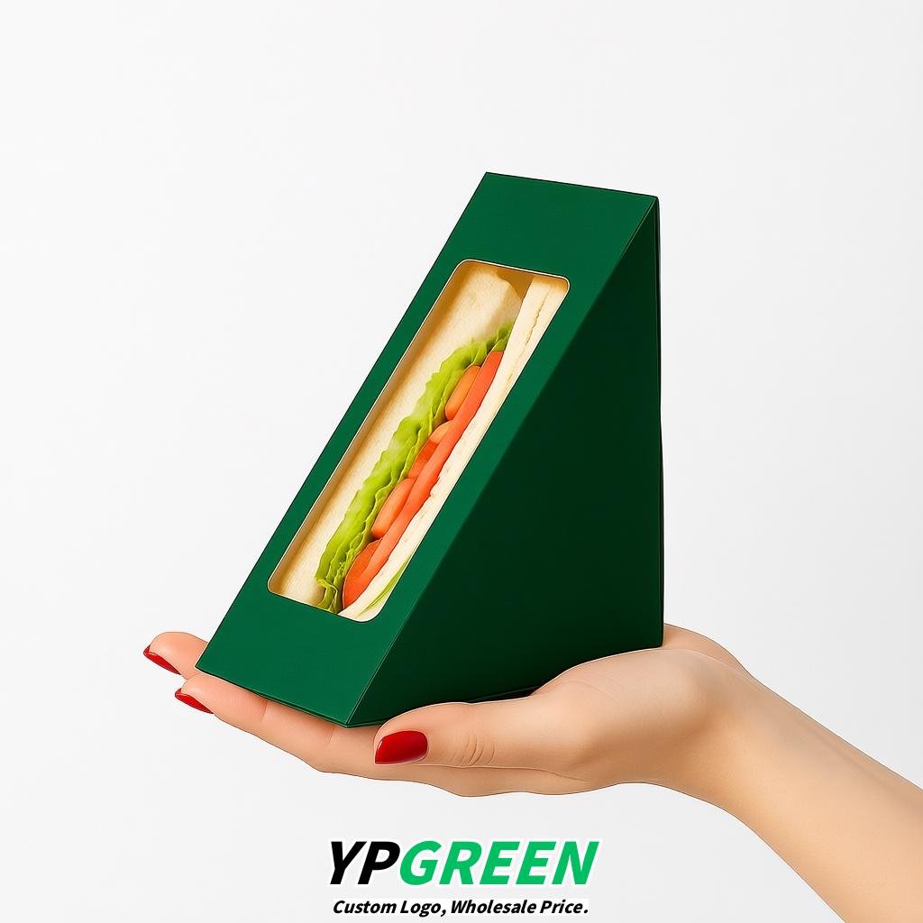 Emerald Green Triangle Paper Sandwich Boxes with Window 4.7x4.7x2.6 Inch - Factory Direct