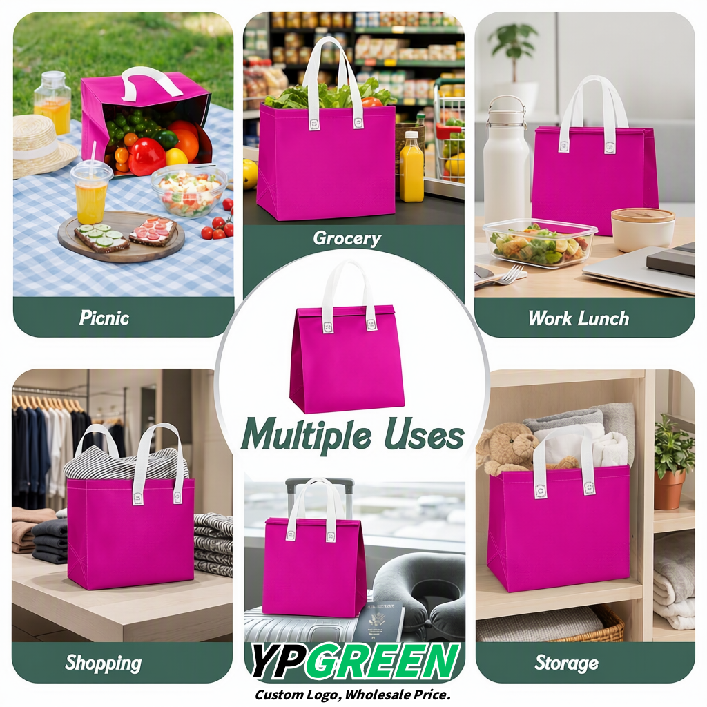 Fuchsia 4-Cup insulated take away bags wholesale 9.5 x 9.5 x 6 inches for Hot & Cold Drink Delivery