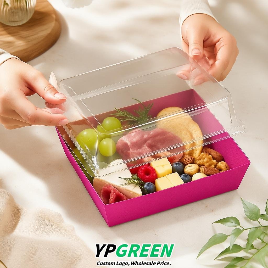 Fuchsia Charcuterie Boxes with Clear Lids - 4 inches & 5 inches Disposable Paper Square Food Containers