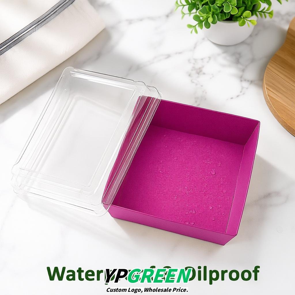 Fuchsia Charcuterie Boxes with Clear Lids - 4 inches & 5 inches Disposable Paper Square Food Containers