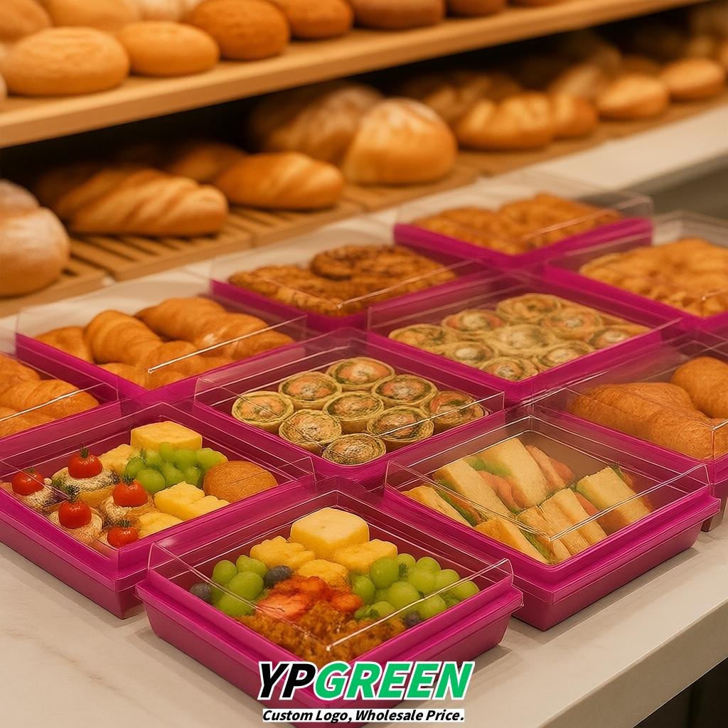 Fuchsia Charcuterie Boxes with Clear Lids - 4 inches & 5 inches Disposable Paper Square Food Containers