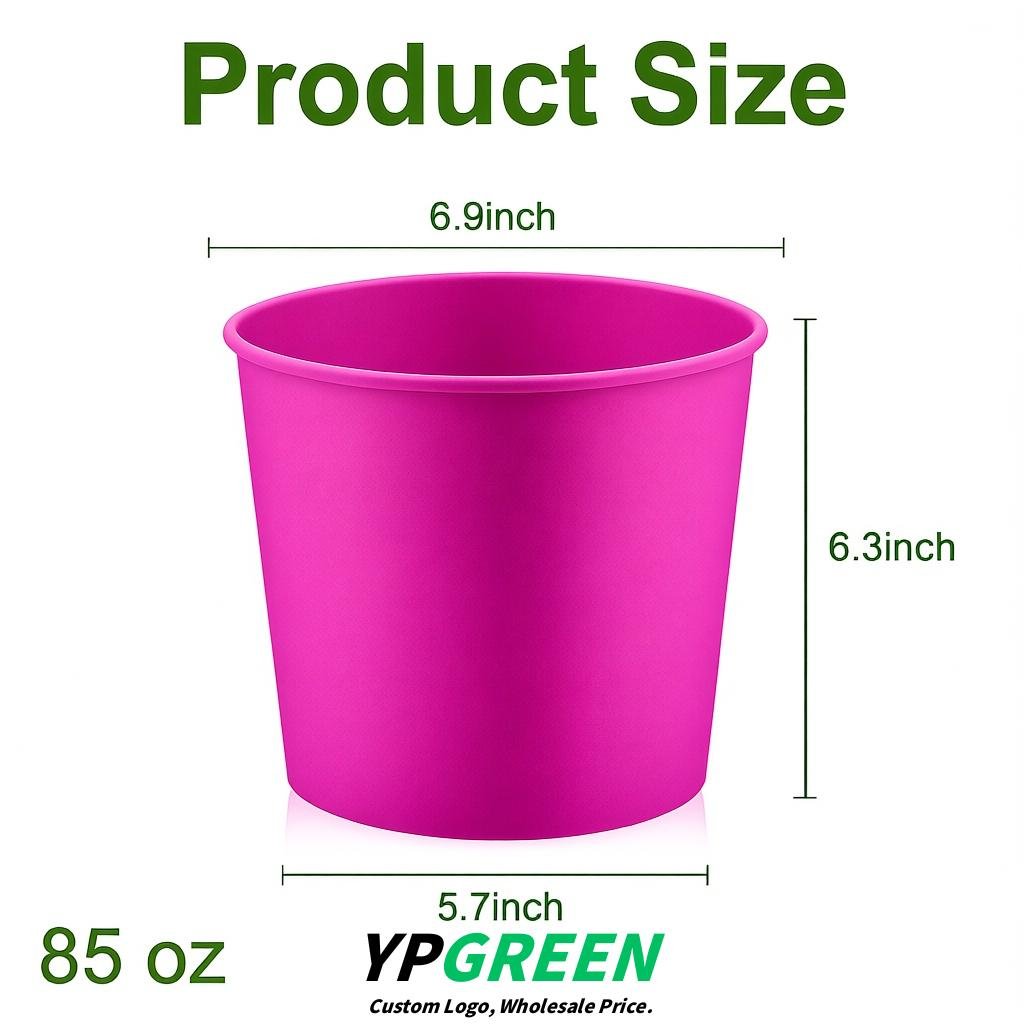 Fuchsia 85 oz Paper Buckets 6.9x5.7x6.3 Inches Cardboard Food Container