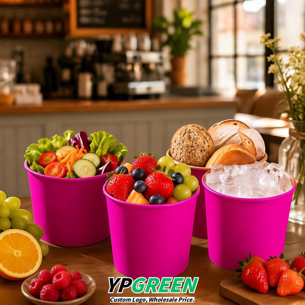 Fuchsia 85 oz Paper Buckets 6.9x5.7x6.3 Inches Cardboard Food Container
