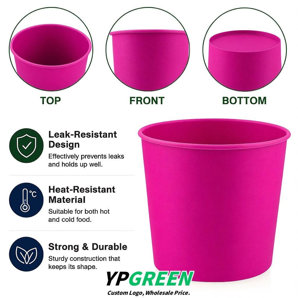 Fuchsia 85 oz Paper Buckets 6.9x5.7x6.3 Inches Cardboard Food Container