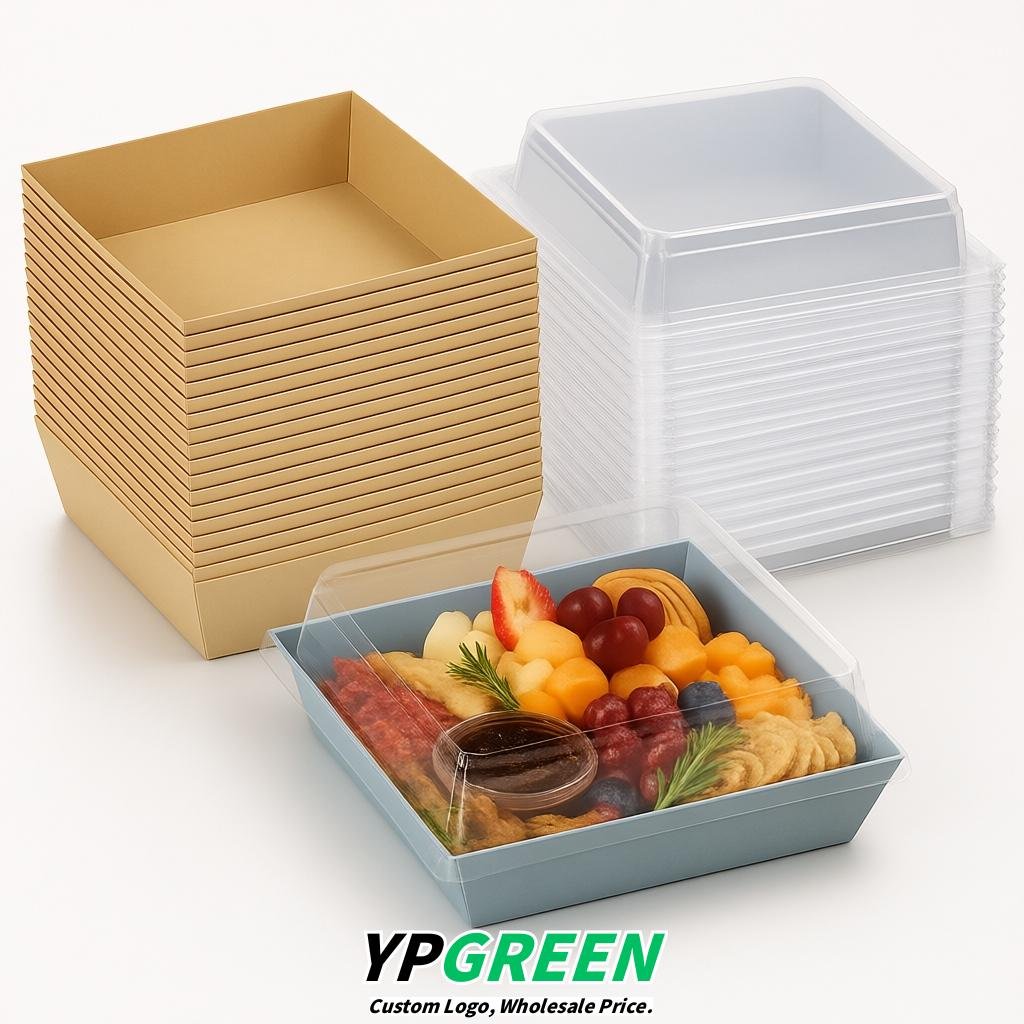 Glaucous Charcuterie Boxes with Clear Lids - 4 inches & 5 inches Disposable Paper Square Food Containers
