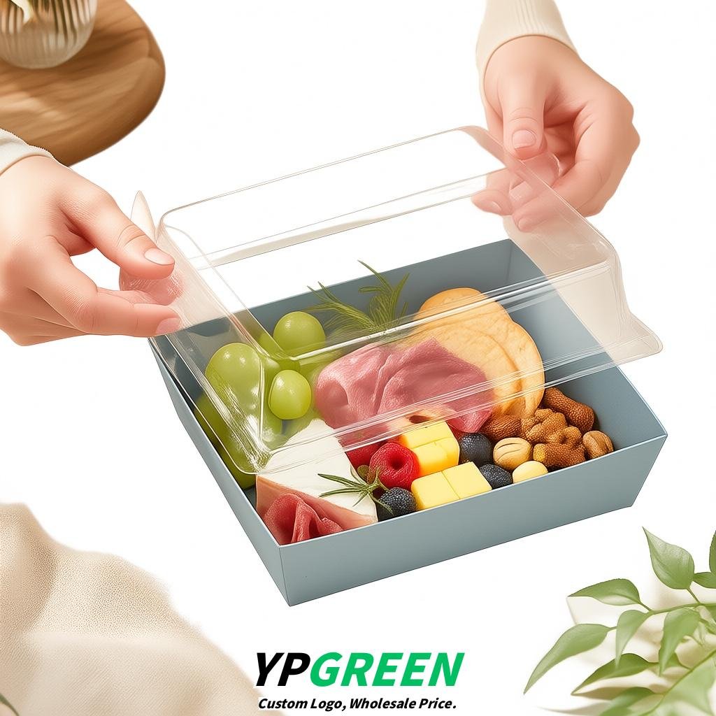 Glaucous Charcuterie Boxes with Clear Lids - 4 inches & 5 inches Disposable Paper Square Food Containers