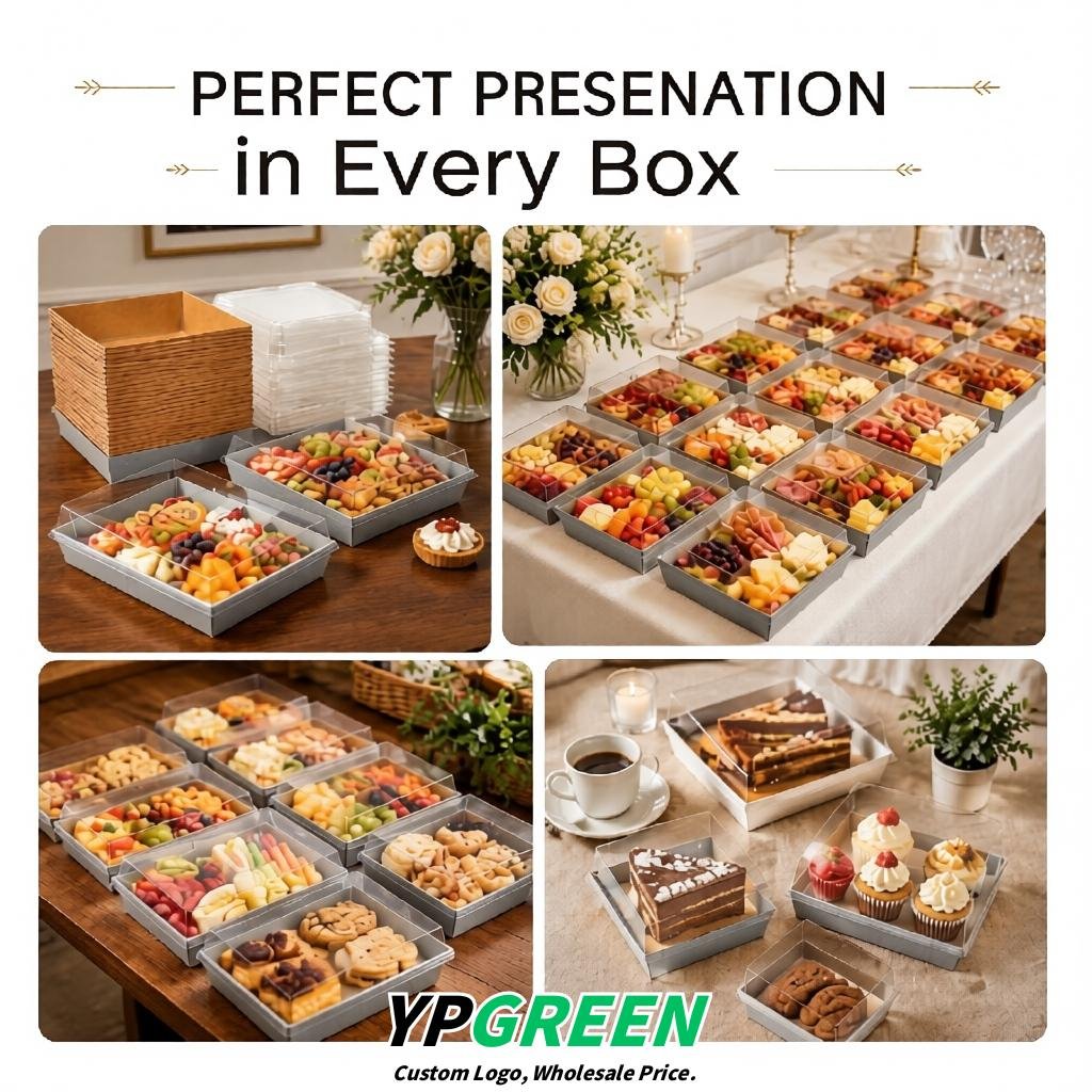 Glaucous Charcuterie Boxes with Clear Lids - 4 inches & 5 inches Disposable Paper Square Food Containers