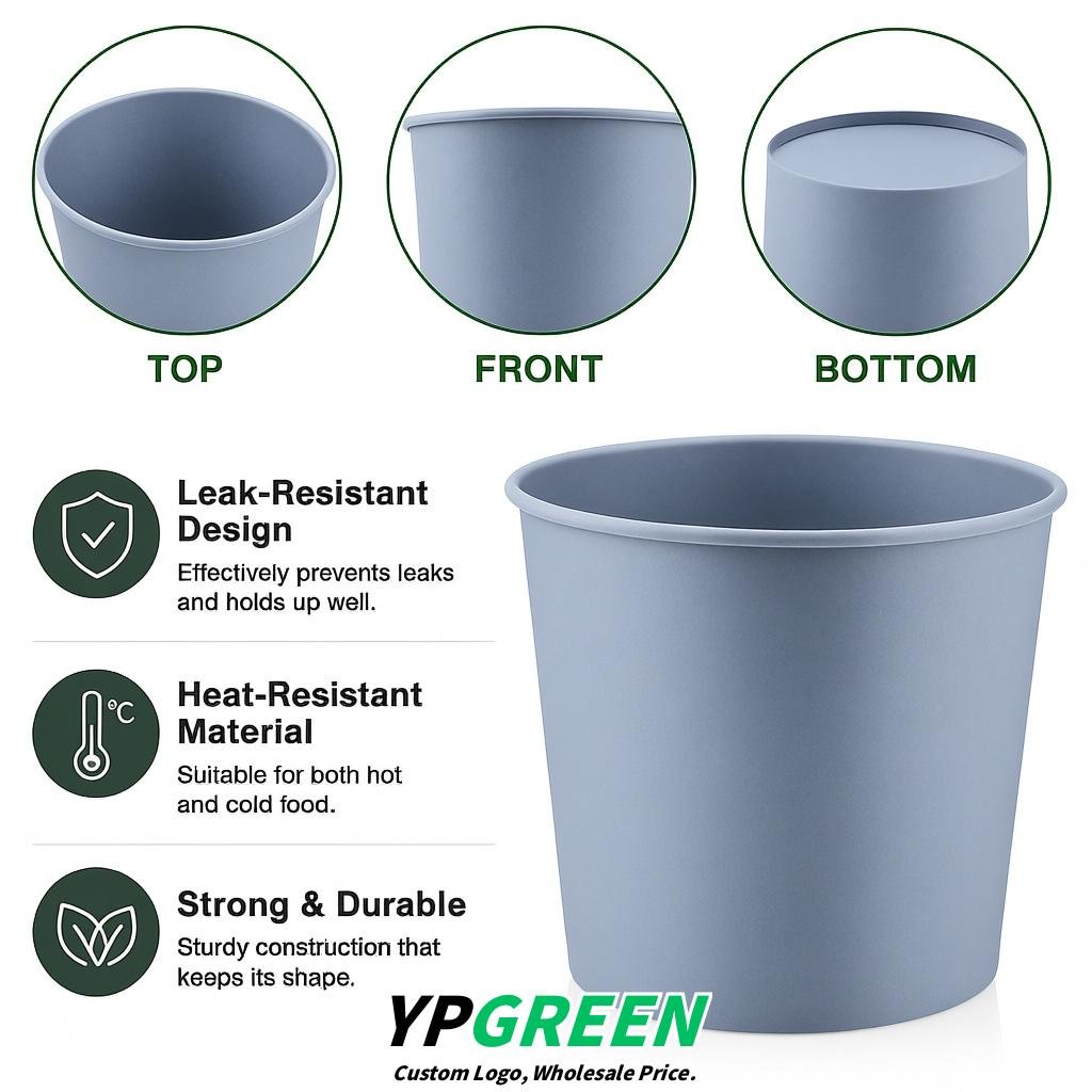 Glaucous 85 oz Paper Buckets 6.9x5.7x6.3 Inches Cardboard Food Container