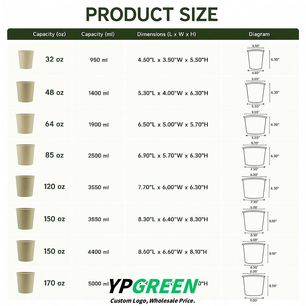 Glaucous 85 oz Paper Buckets 6.9x5.7x6.3 Inches Cardboard Food Container