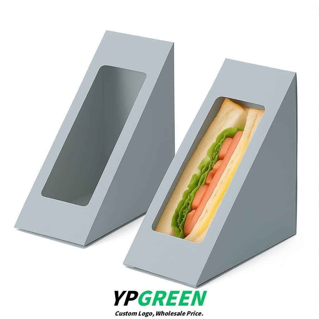 Glaucous Triangle Paper Sandwich Boxes with Window 4.7x4.7x2.6 Inch - Factory Direct