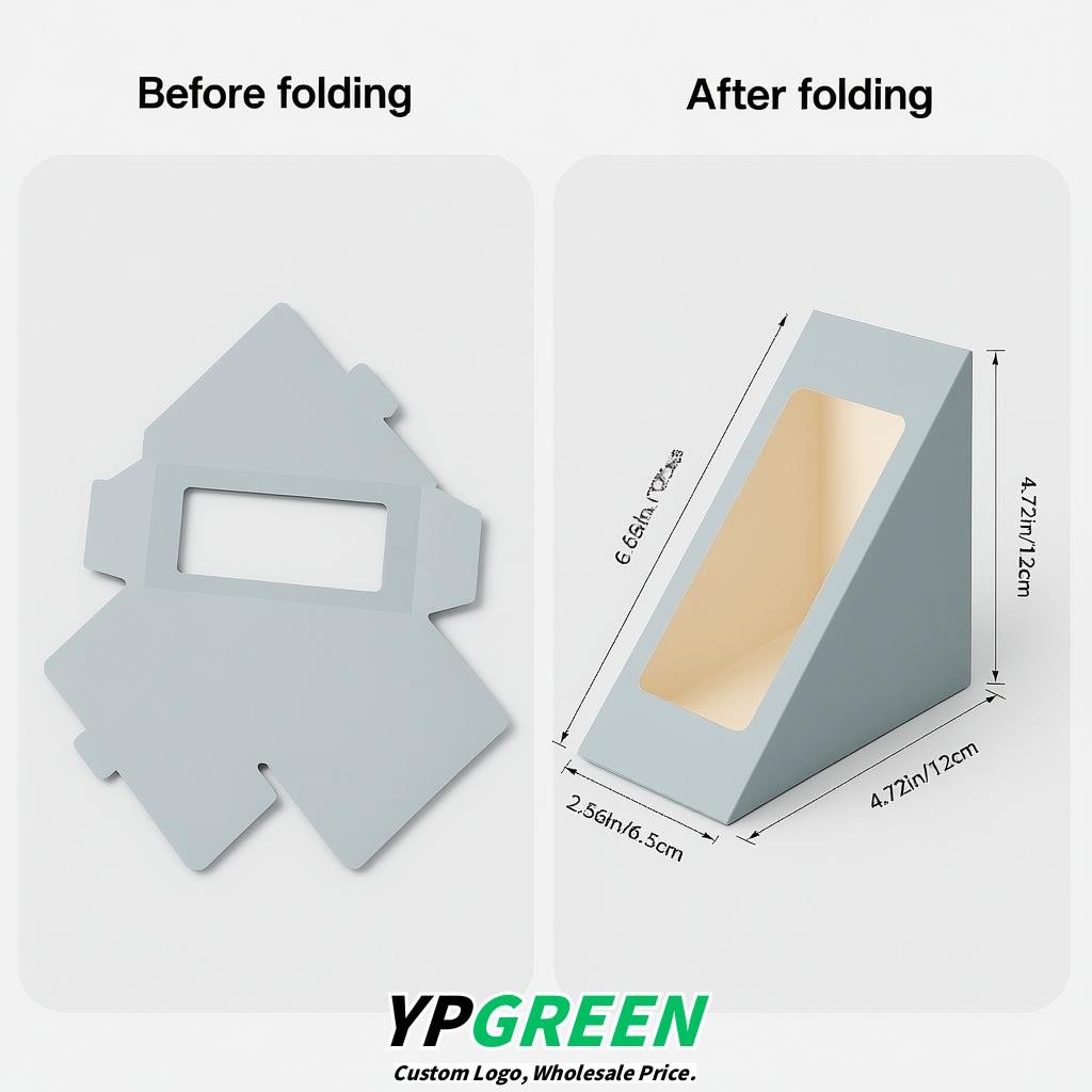 Glaucous Triangle Paper Sandwich Boxes with Window 4.7x4.7x2.6 Inch - Factory Direct