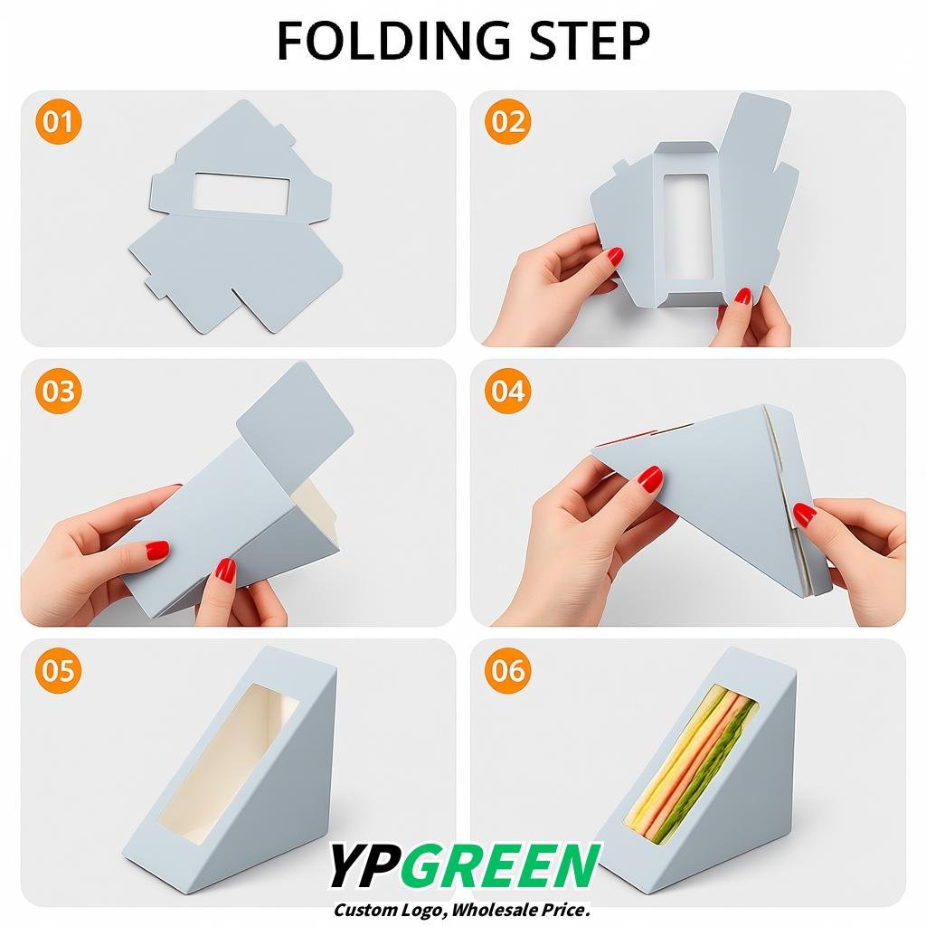 Glaucous Triangle Paper Sandwich Boxes with Window 4.7x4.7x2.6 Inch - Factory Direct