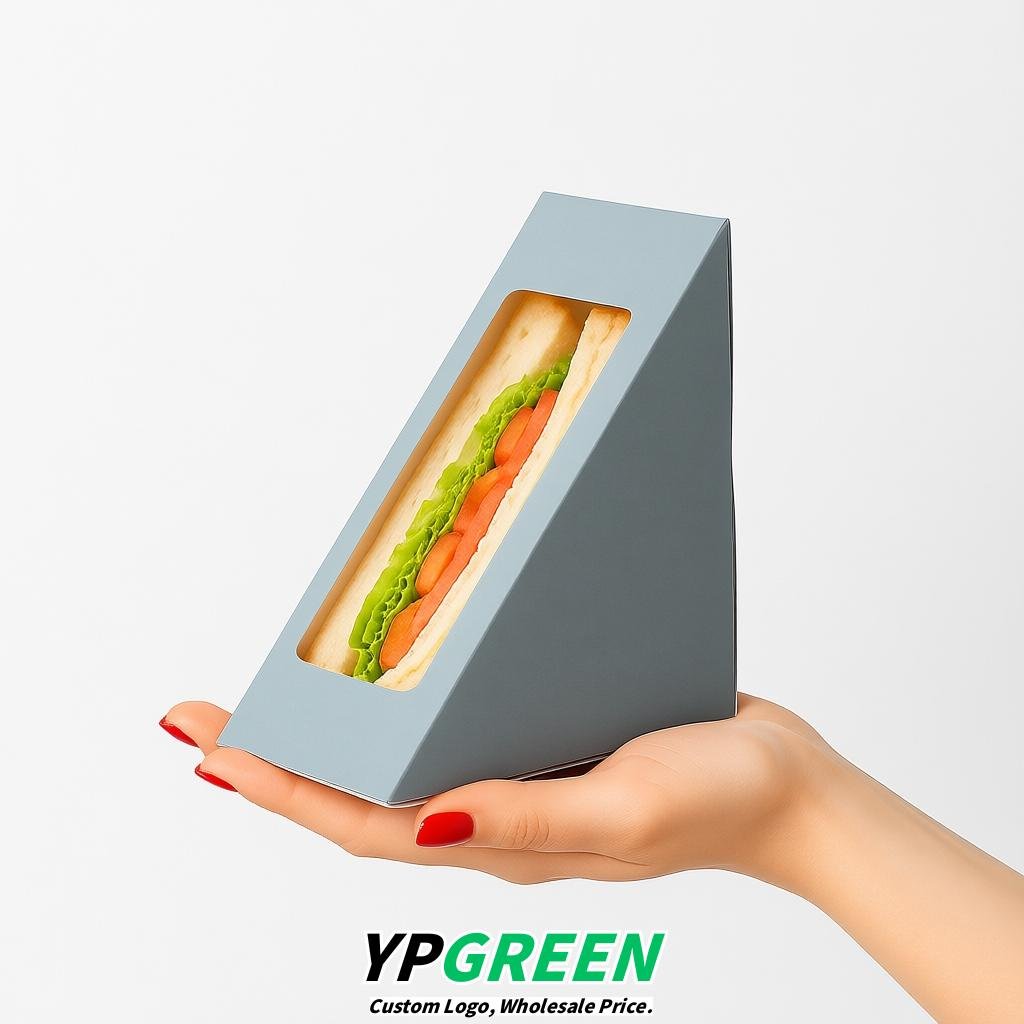 Glaucous Triangle Paper Sandwich Boxes with Window 4.7x4.7x2.6 Inch - Factory Direct