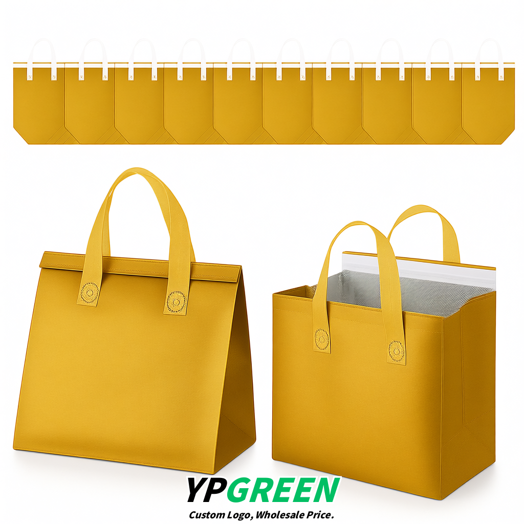 Gold 4-Cup insulated take away bags wholesale 9.5 x 9.5 x 6 inches for Hot & Cold Drink Delivery