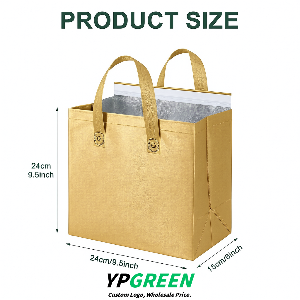 Gold 4-Cup insulated take away bags wholesale 9.5 x 9.5 x 6 inches for Hot & Cold Drink Delivery