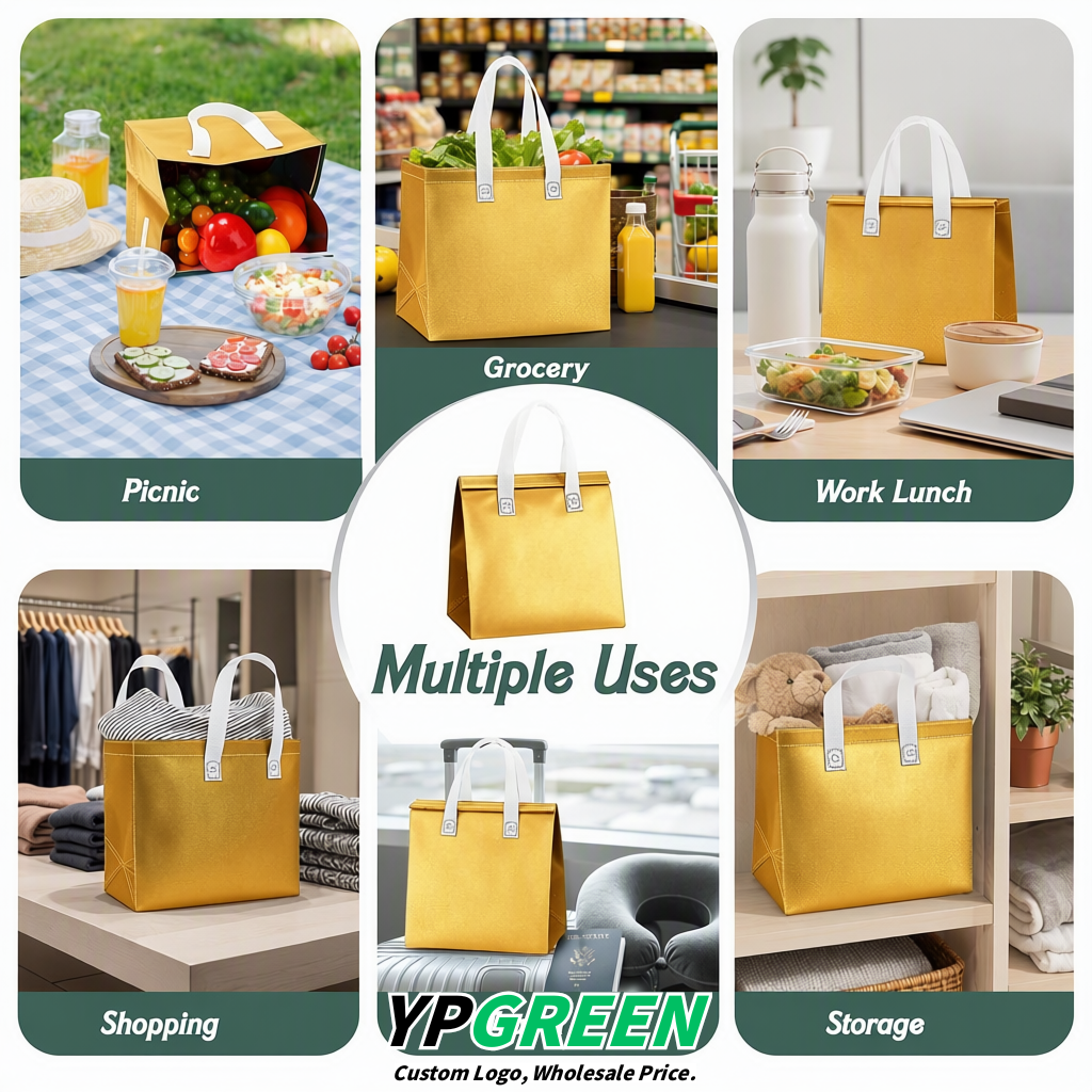Gold 4-Cup insulated take away bags wholesale 9.5 x 9.5 x 6 inches for Hot & Cold Drink Delivery